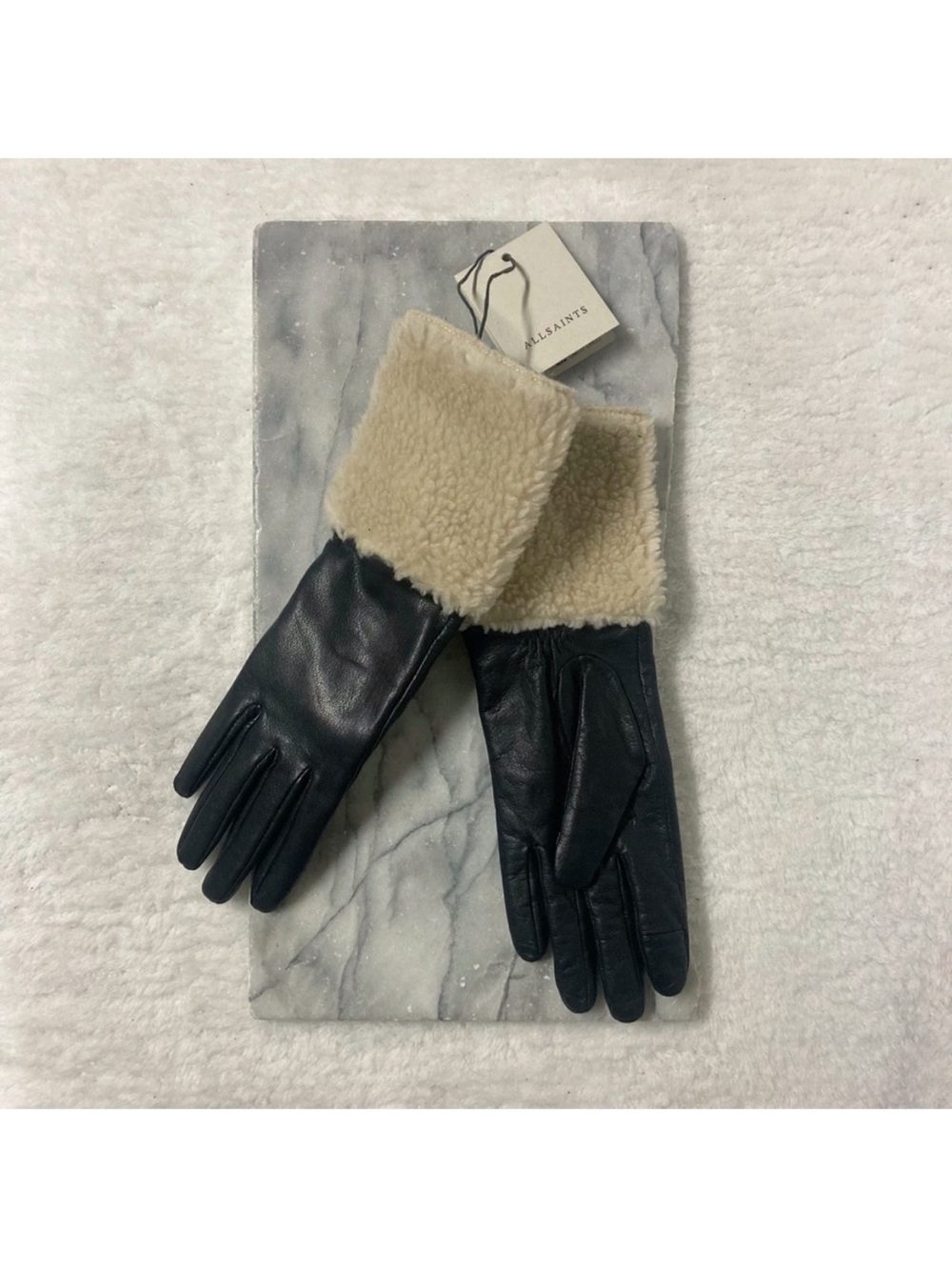 All Saints Shearling Leather Glove Size Medium Black